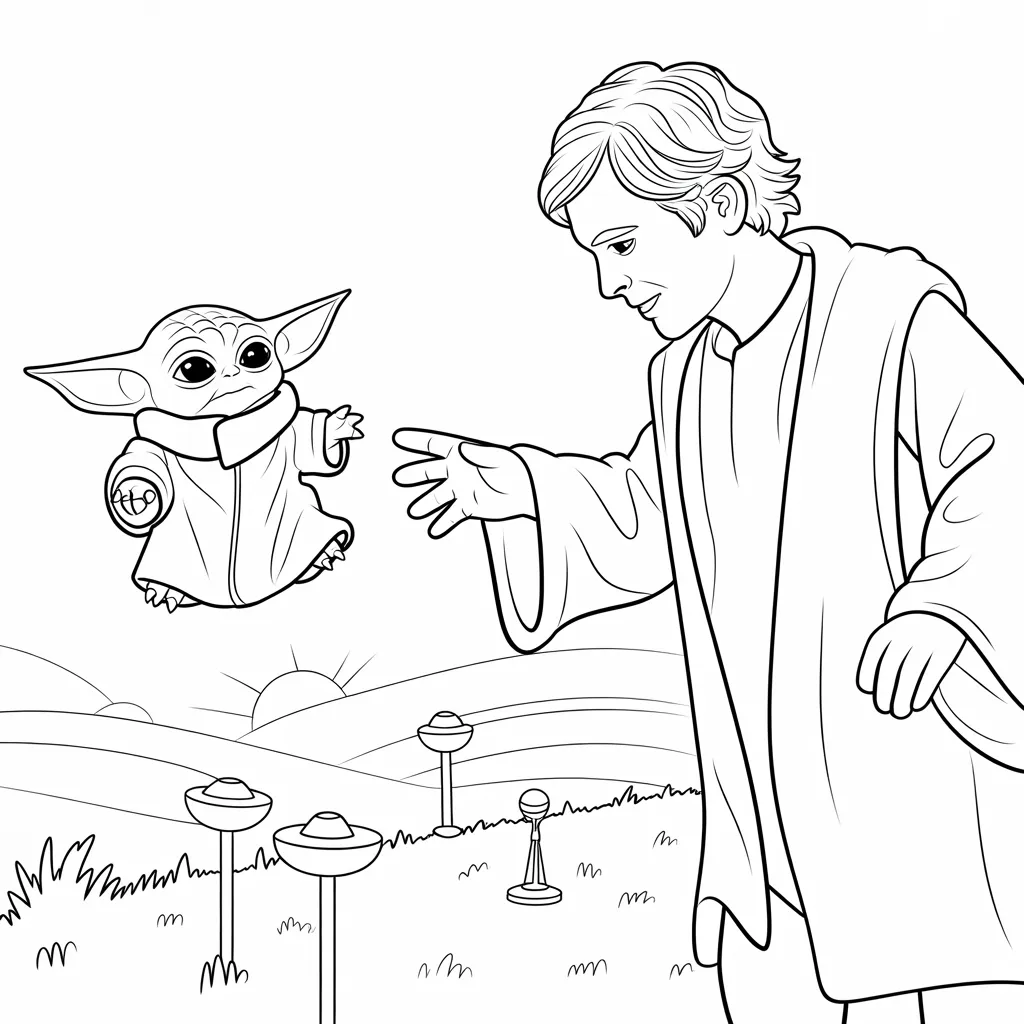 Baby Yoda in Jedi Training with Luke Skywalker