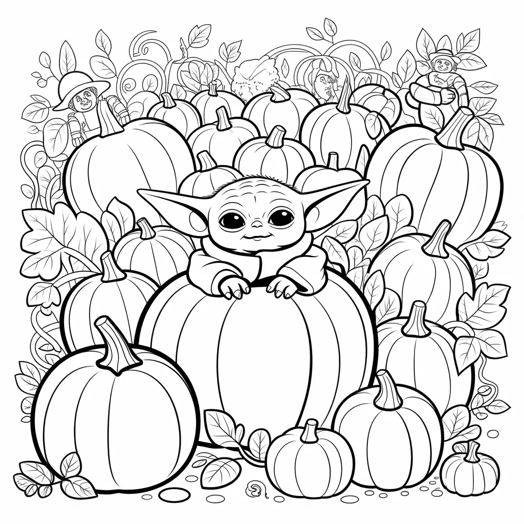 Baby Yoda in a Pumpkin Patch