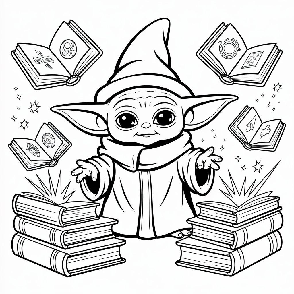 Baby Yoda in a Wizard Hat Casting Spells