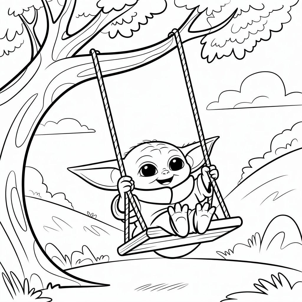 Baby Yoda on a Swing