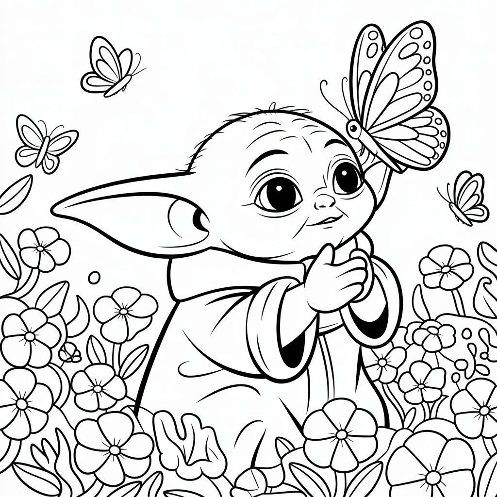 Baby Yoda with a Butterfly on His Nose