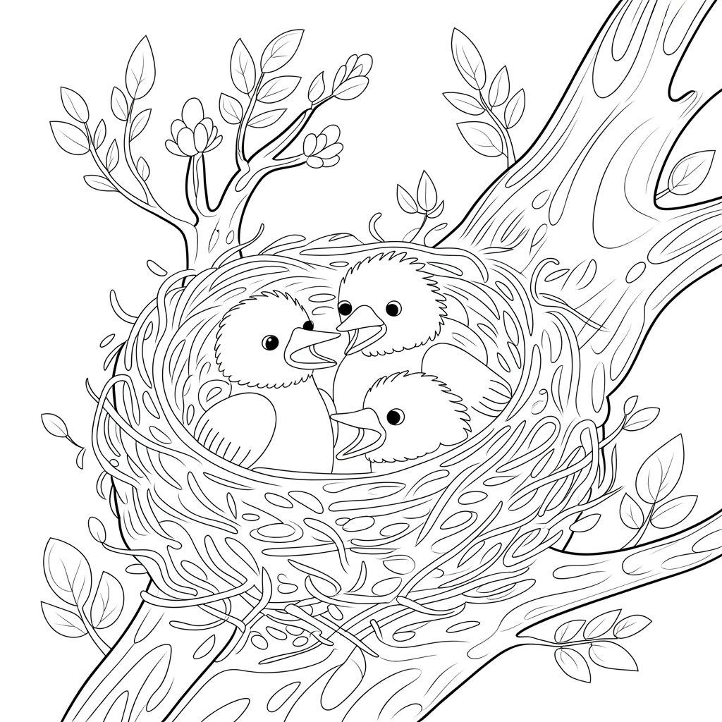 Bird Nest with Baby Birds