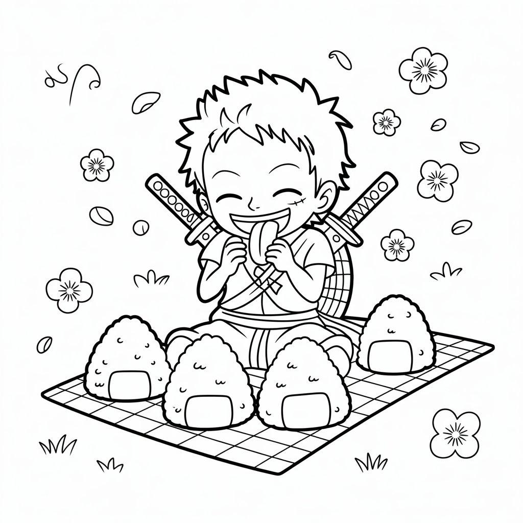 Chibi_Zoro_Eating_Rice_Balls