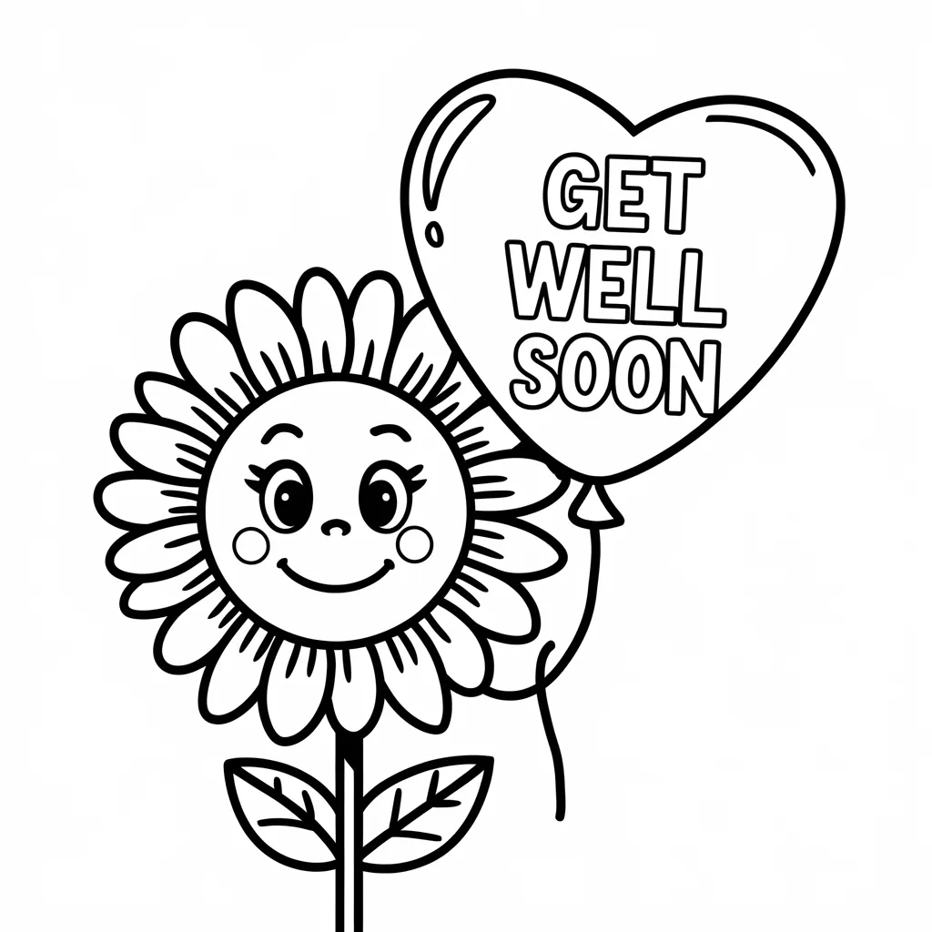 Cute Sunflower Holding a Heart Balloon
