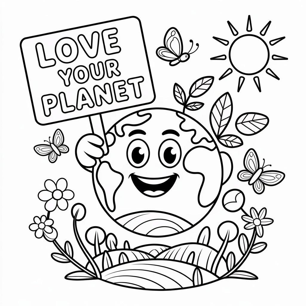 Earth with “Love Your Planet” Sign