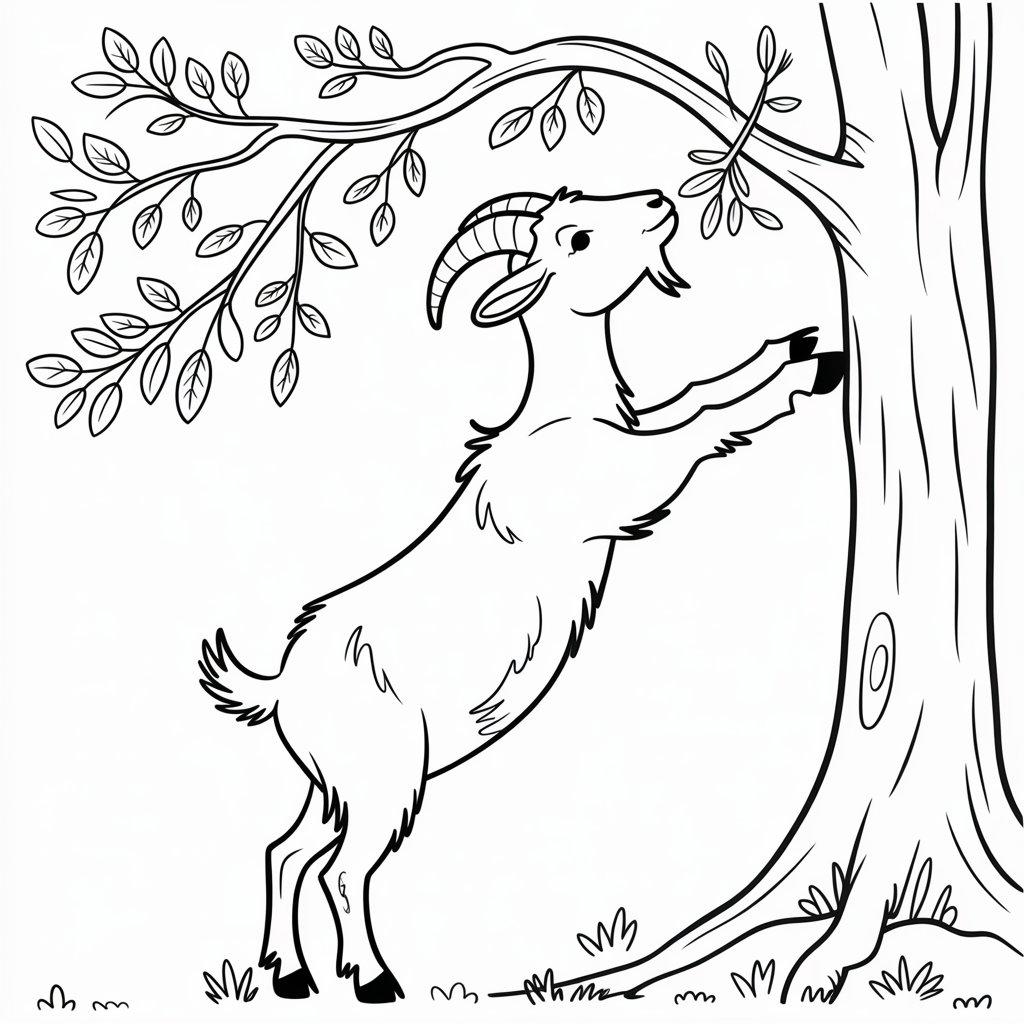 Goat Eating Leaves from a Tree