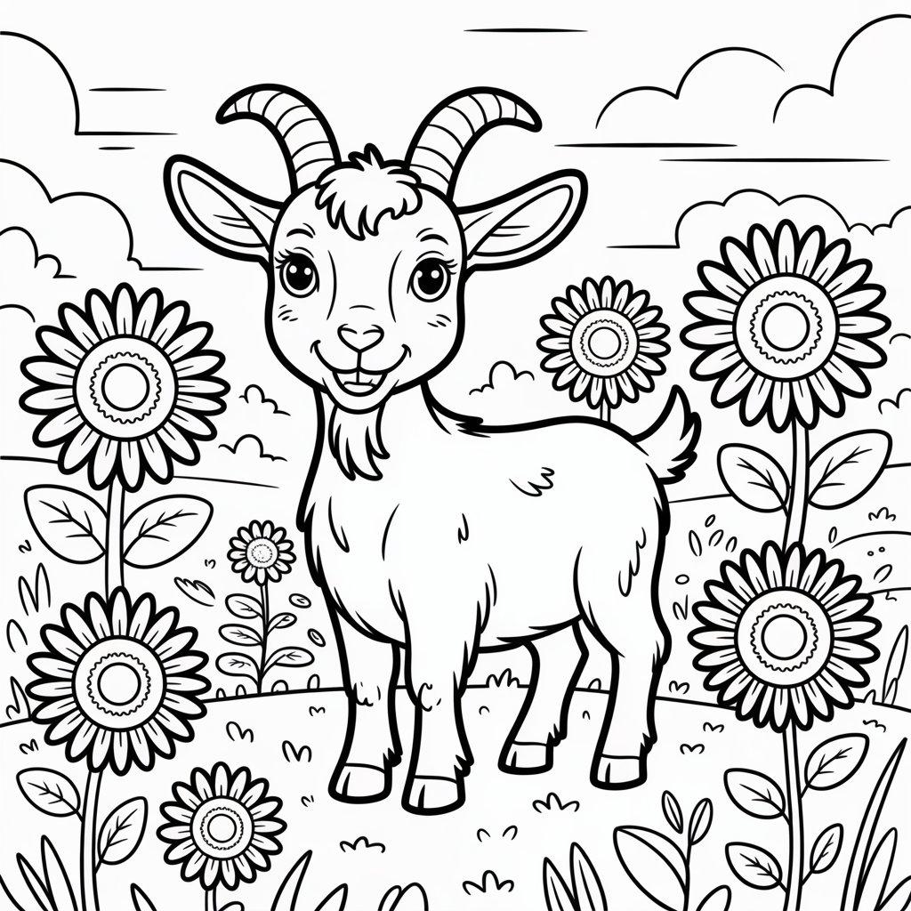 Goat and Sunflowers