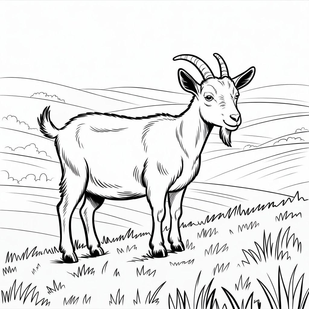 Goat on a Hillside Pasture