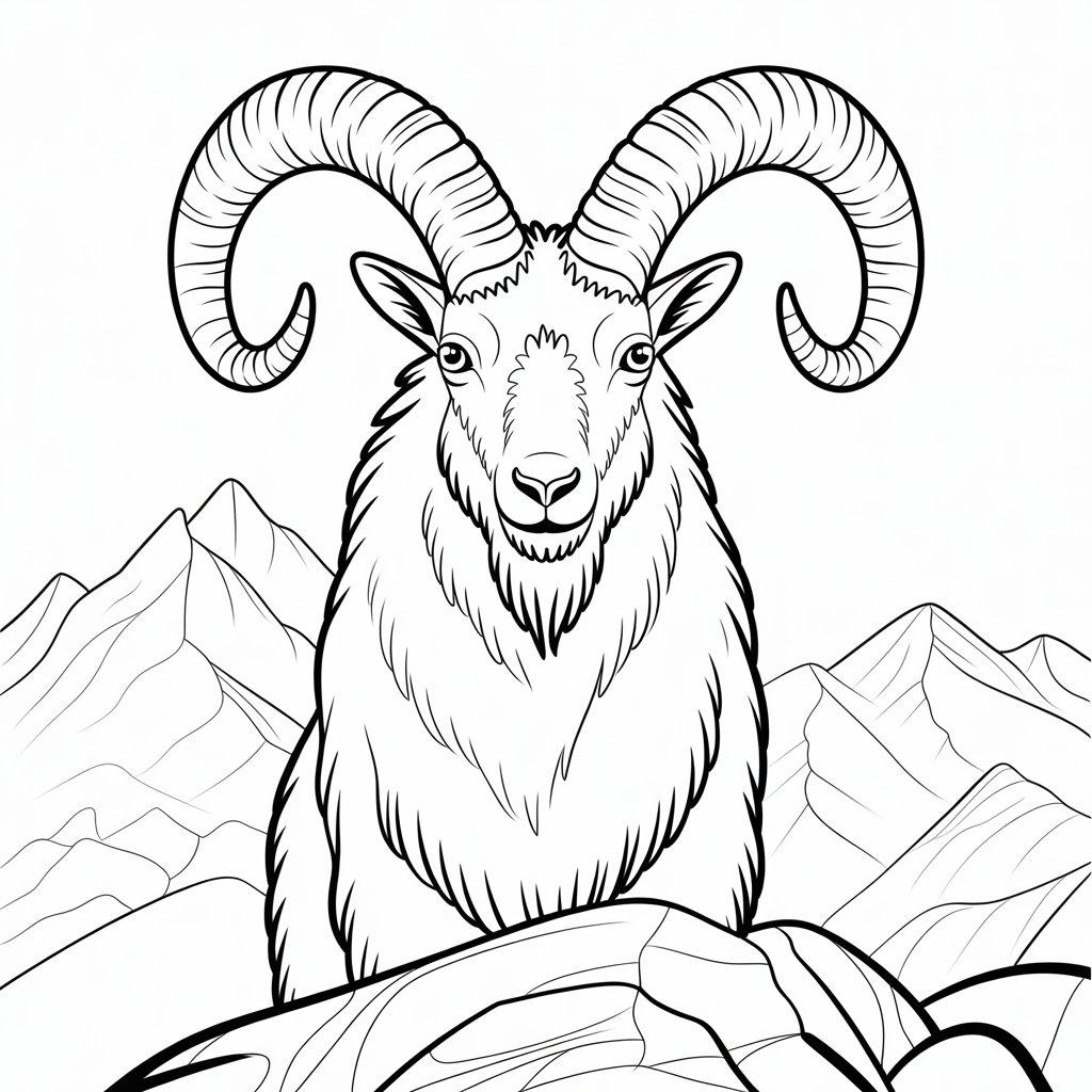 Goat with Big Curly Horns