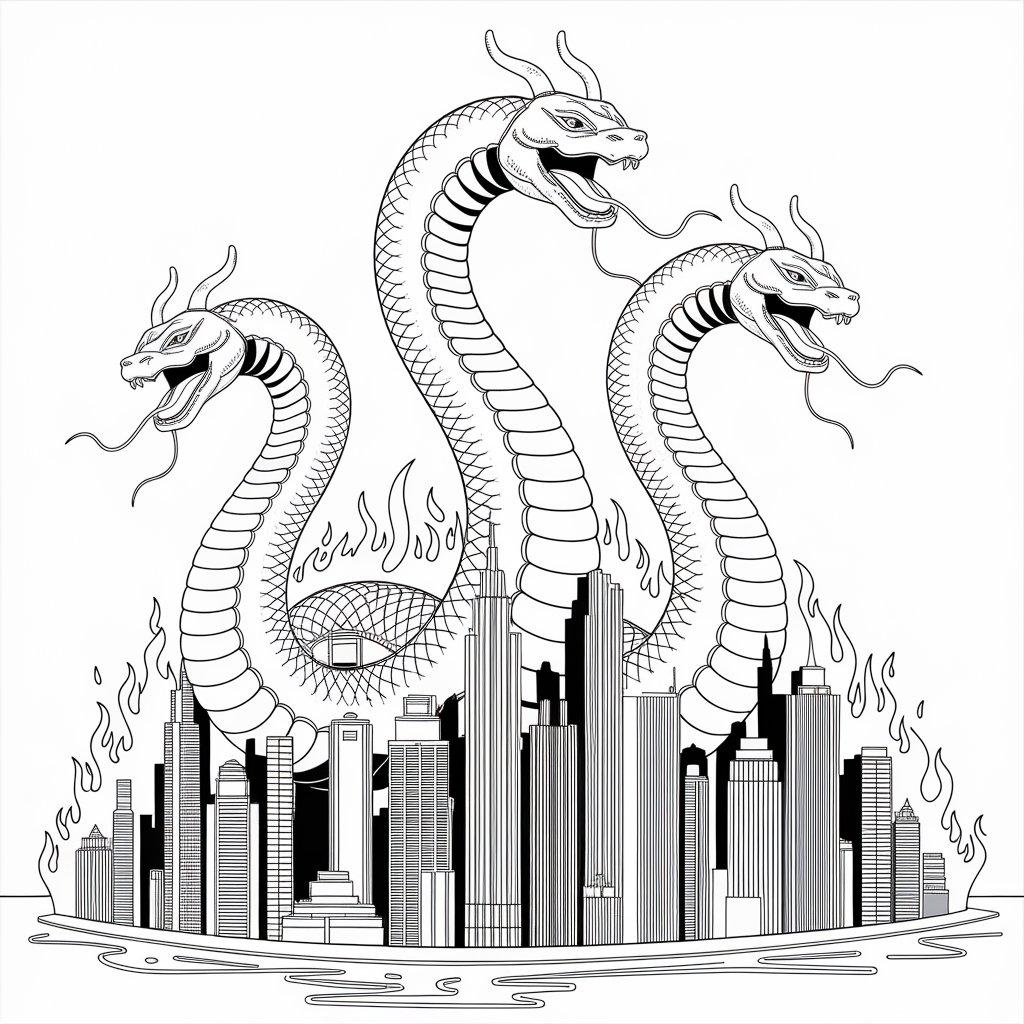 King Ghidorah with Burning City