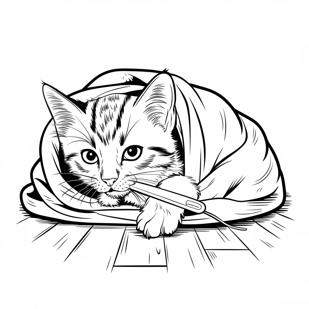 Kitten in a Blanket with a Thermometer
