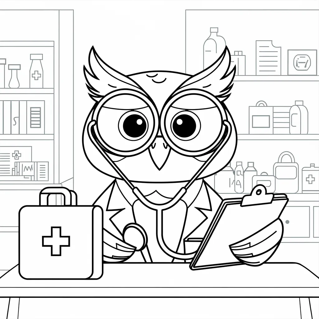 Owl Doctor with a Stethoscope and Clipboard