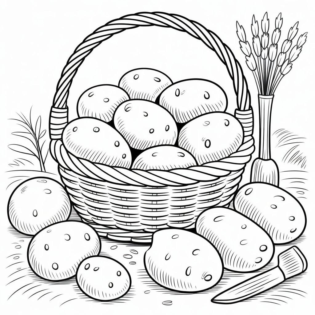 Potato Harvest Scene with Basket