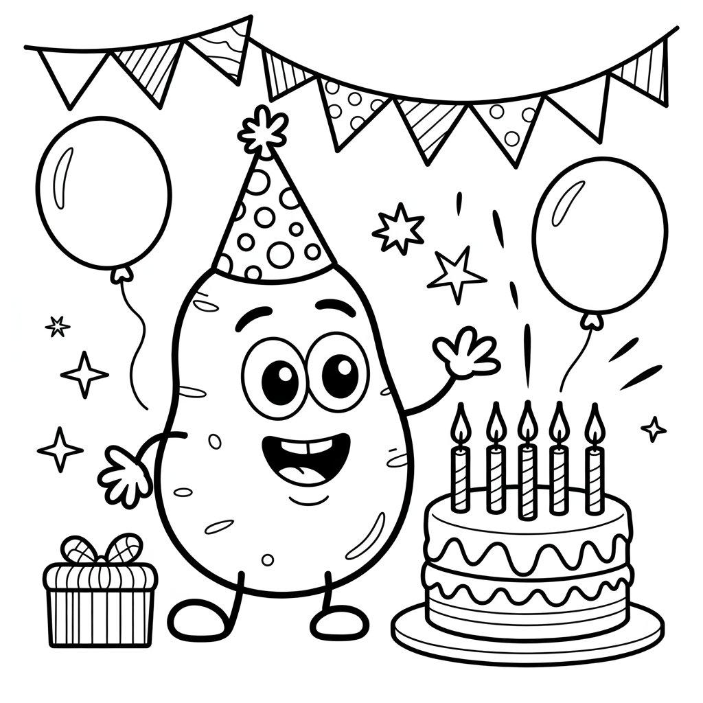 Potato at a Birthday Party with Cake