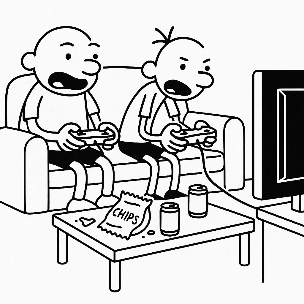 Rowley and Greg Playing Video Game