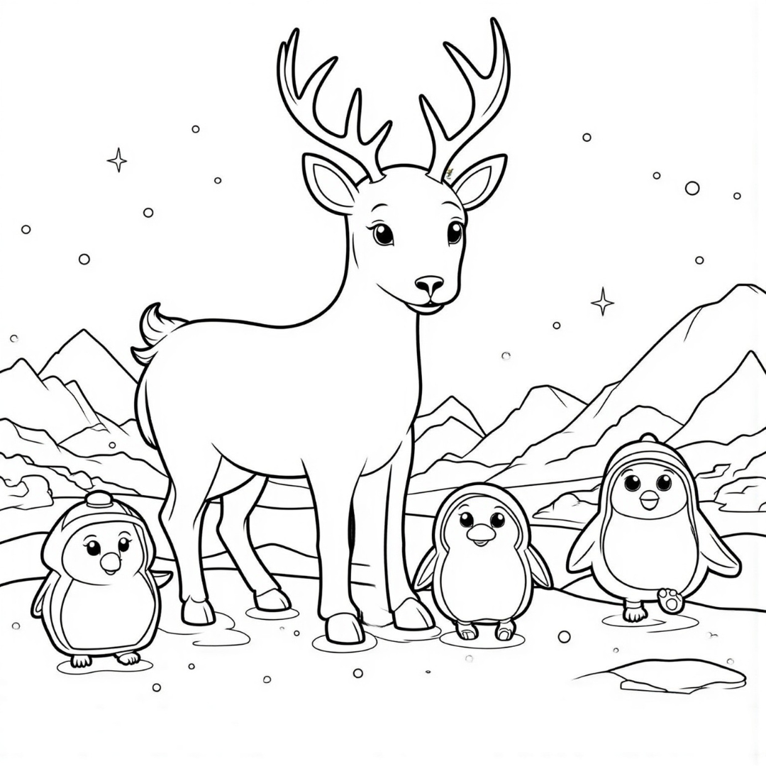 Rudolph And A Family Of Penguins