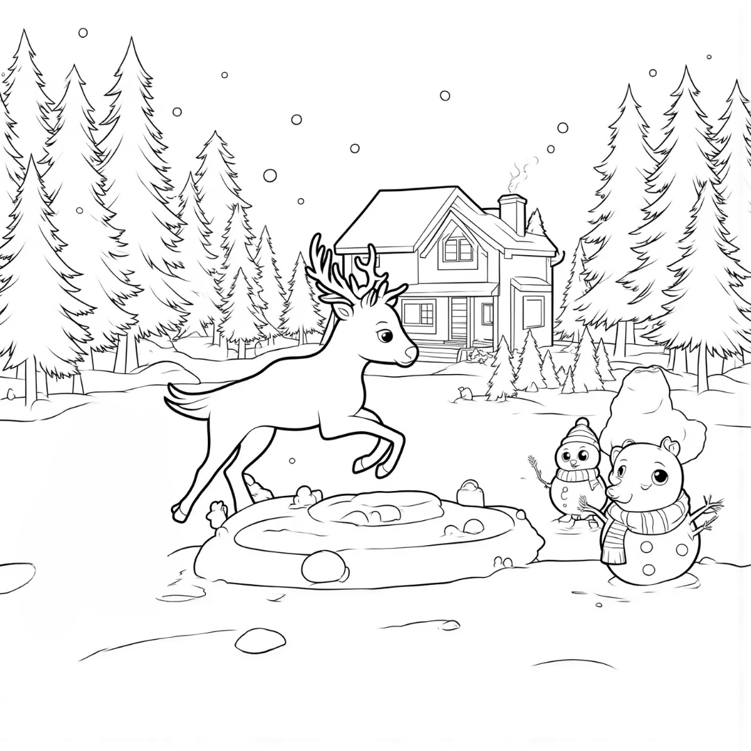 Rudolph Playing Around A Snowman