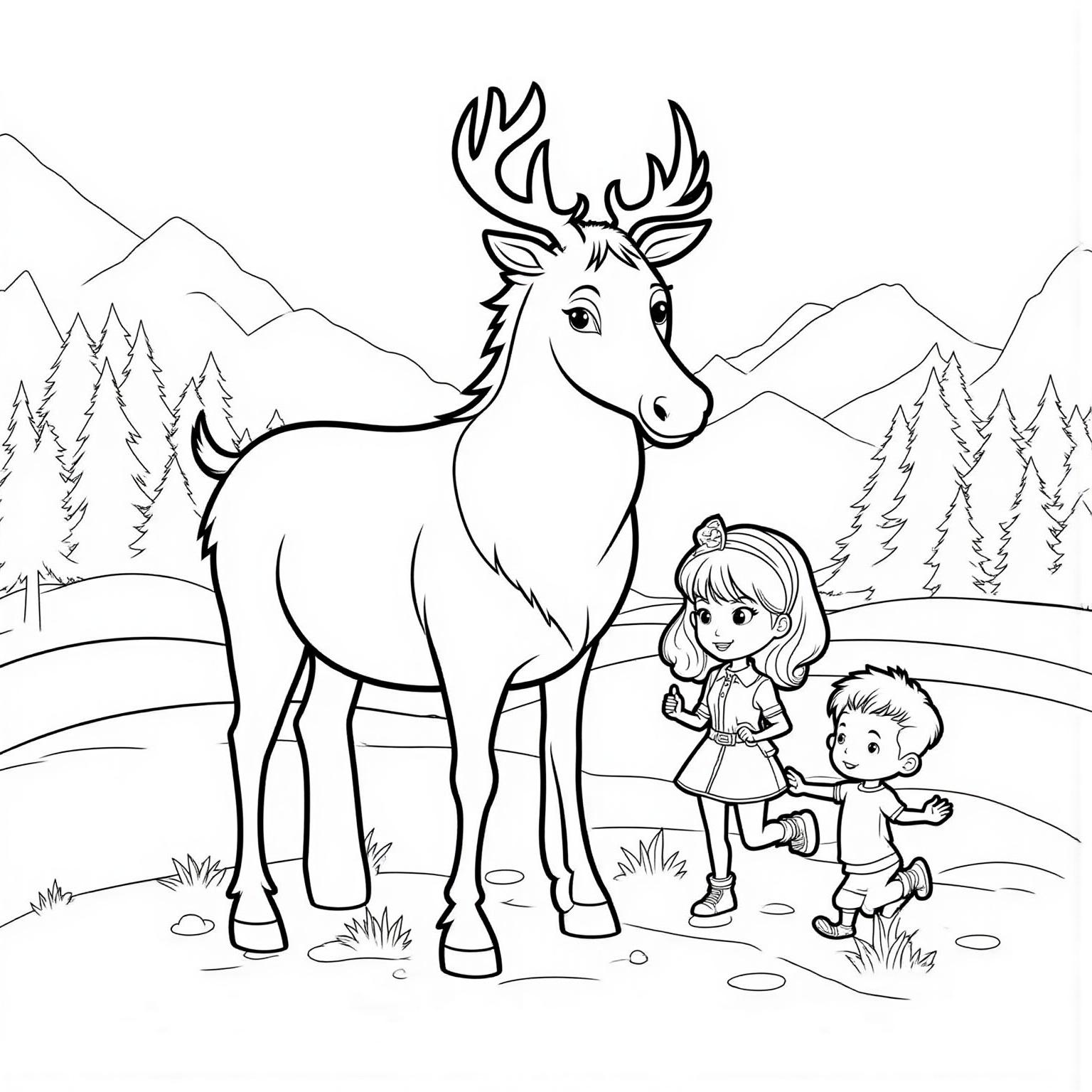Rudolph Standing Happily with Kids