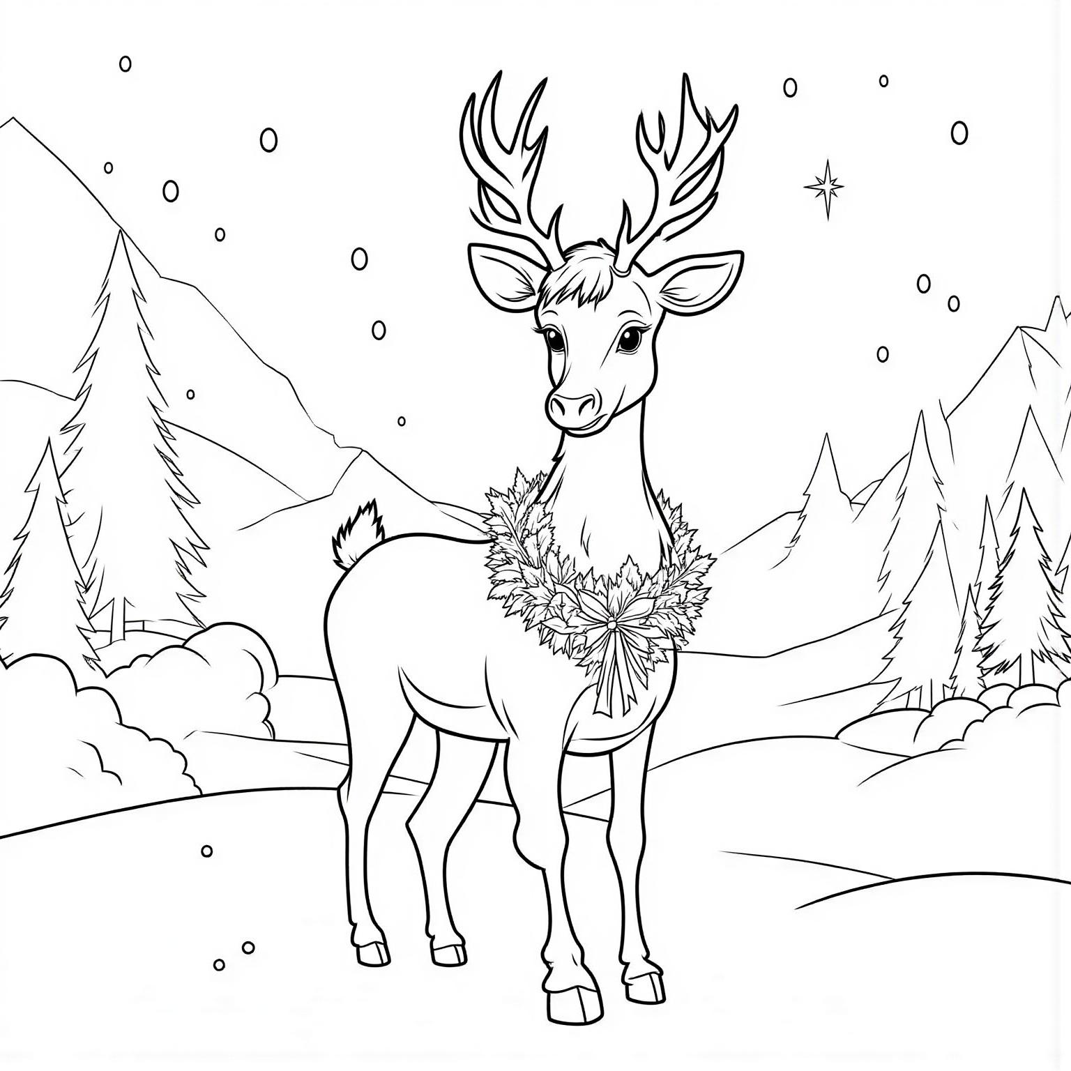 Rudolph With A Christmas Wreath Around His Neck