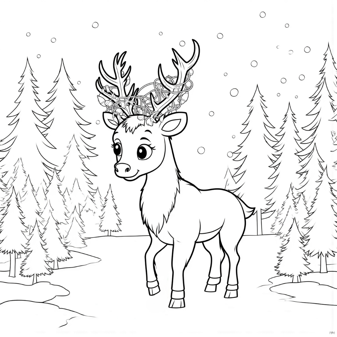 Rudolph With Christmas Lights Tangled On His Antlers
