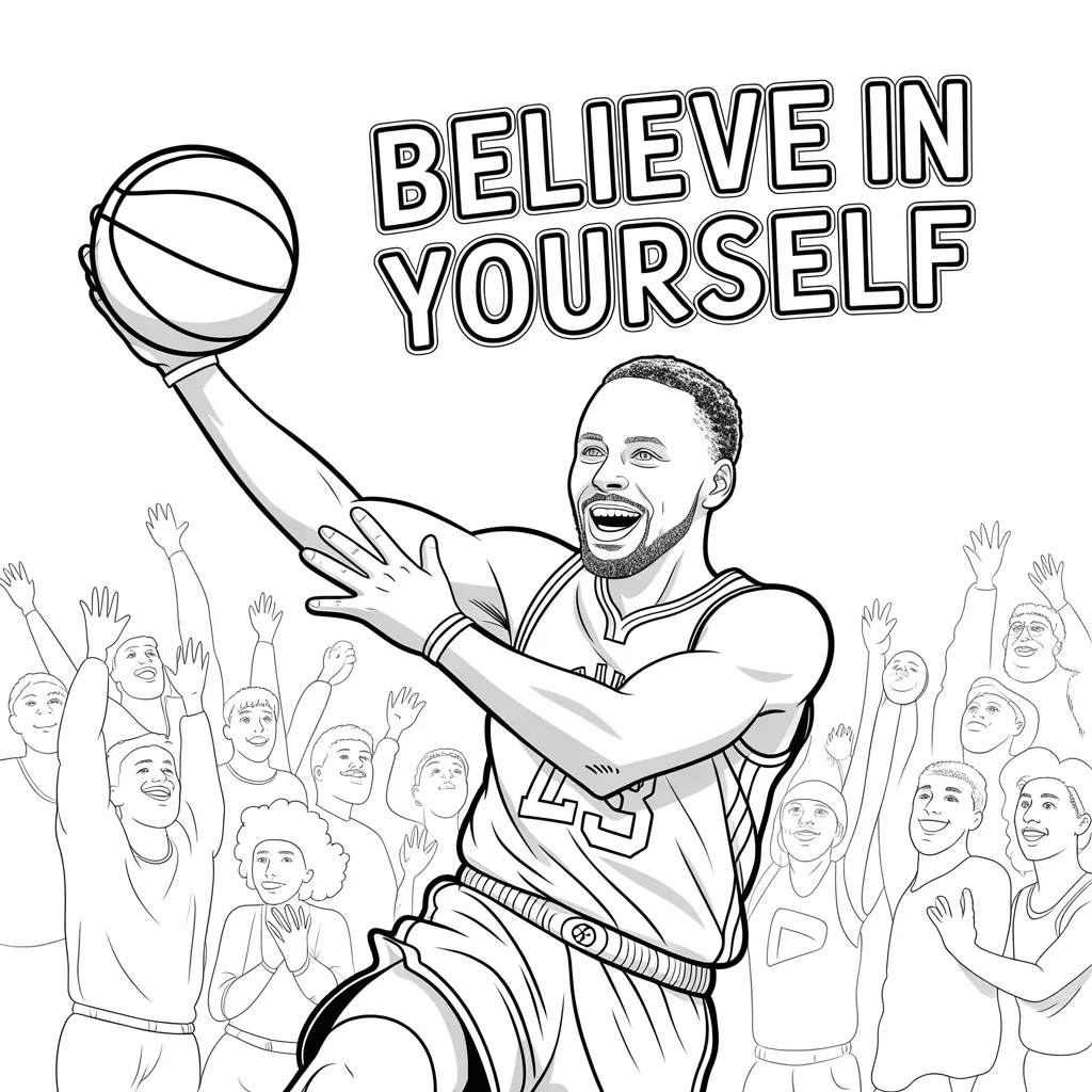 Steph Holding a Basketball with Motivational Quote