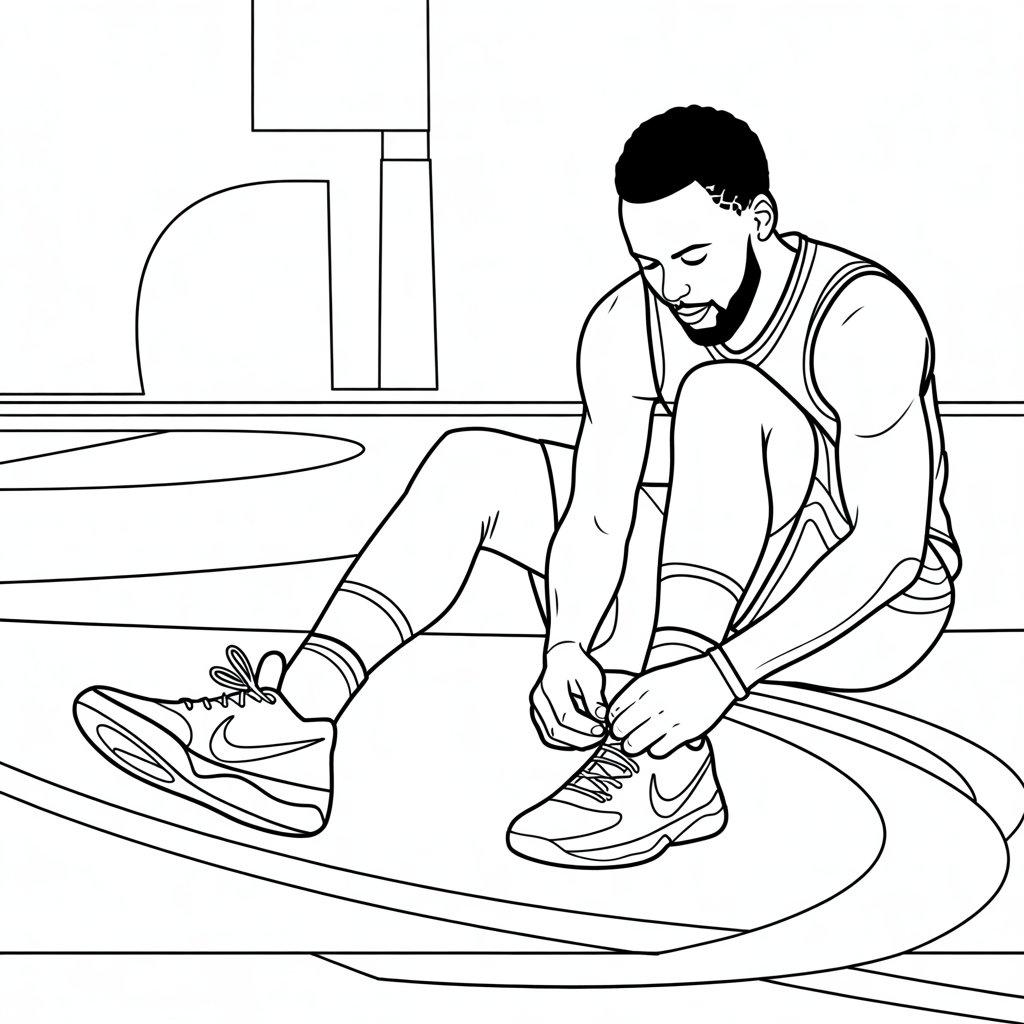 Steph Tying His Shoes on the Court