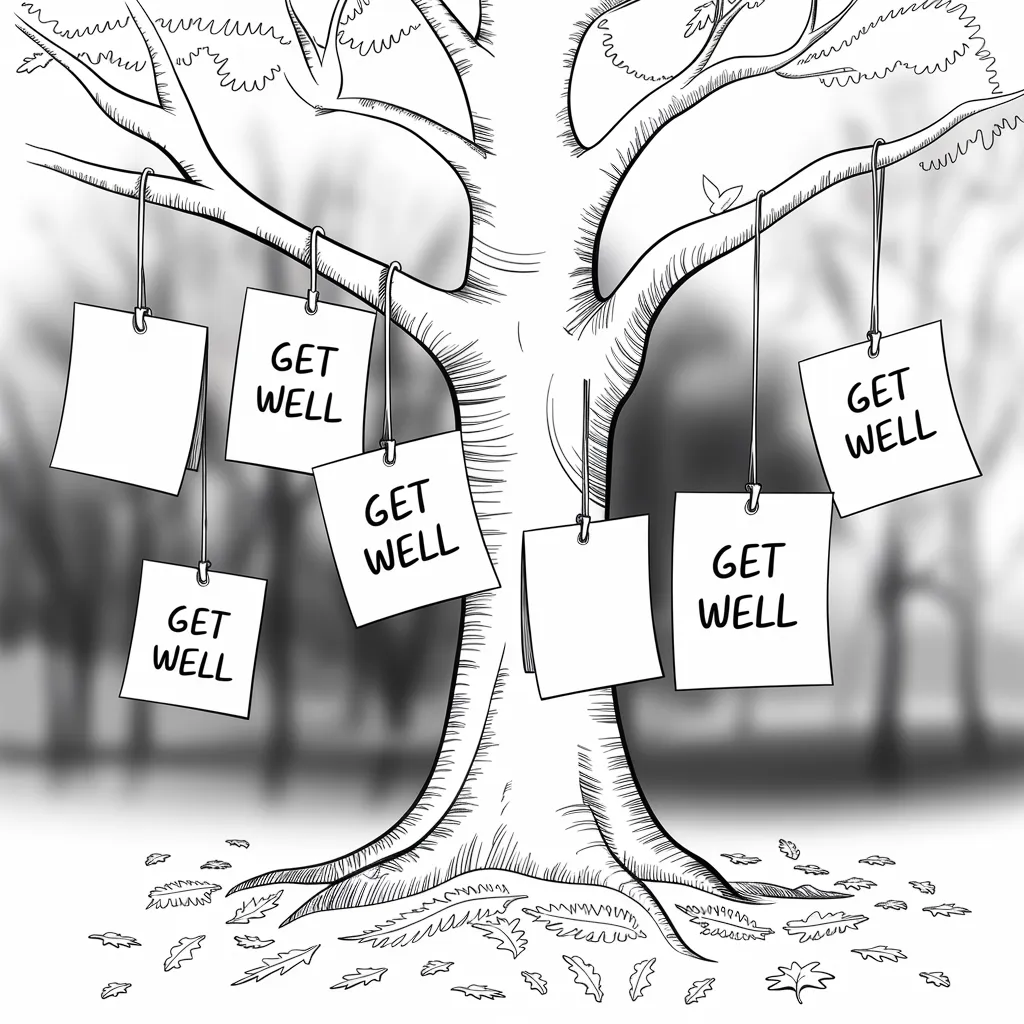 Tree with Hanging 'Get Well' Notes